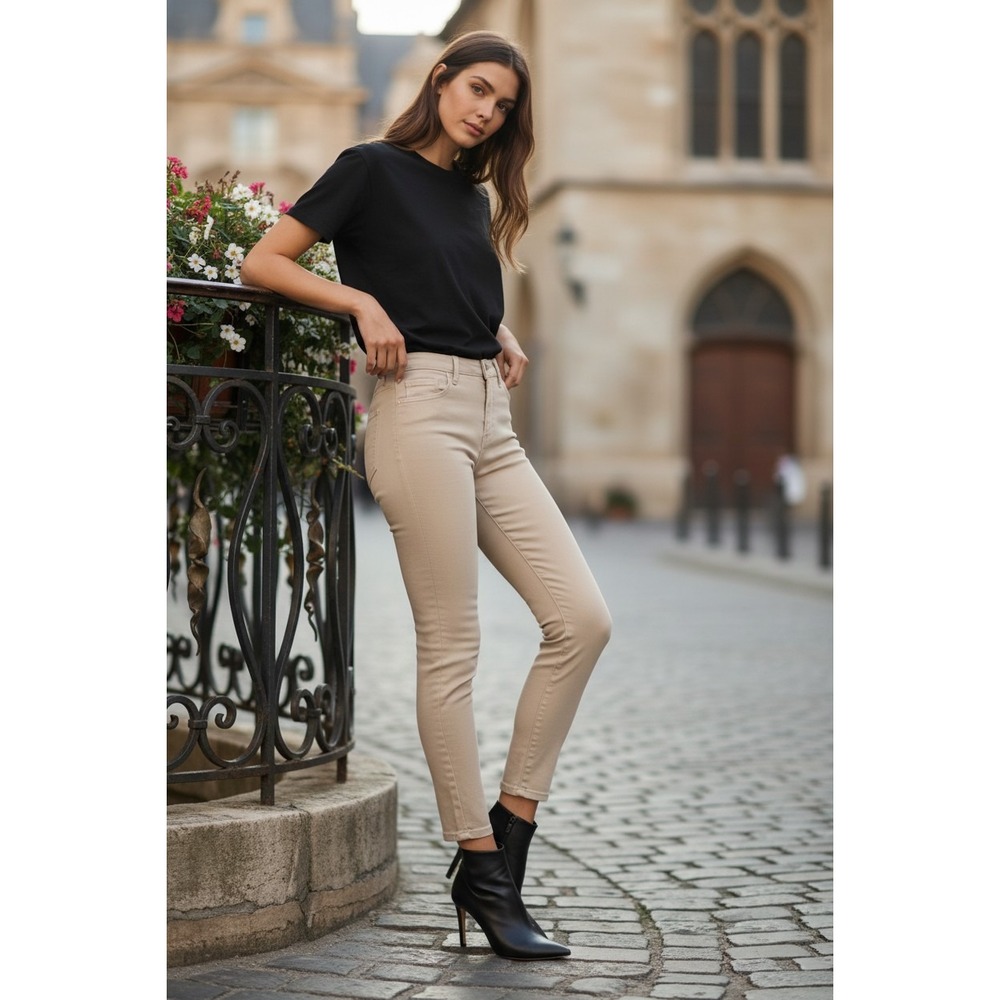L'AGENCE NWOT‎ Margot Biscuit Gold Glitter Coated Skinny Jeans 26x25 USA $275